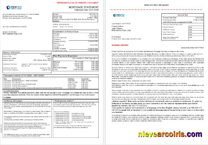 USA Pentagon Federal Credit Union mortgage statement, 3 pages